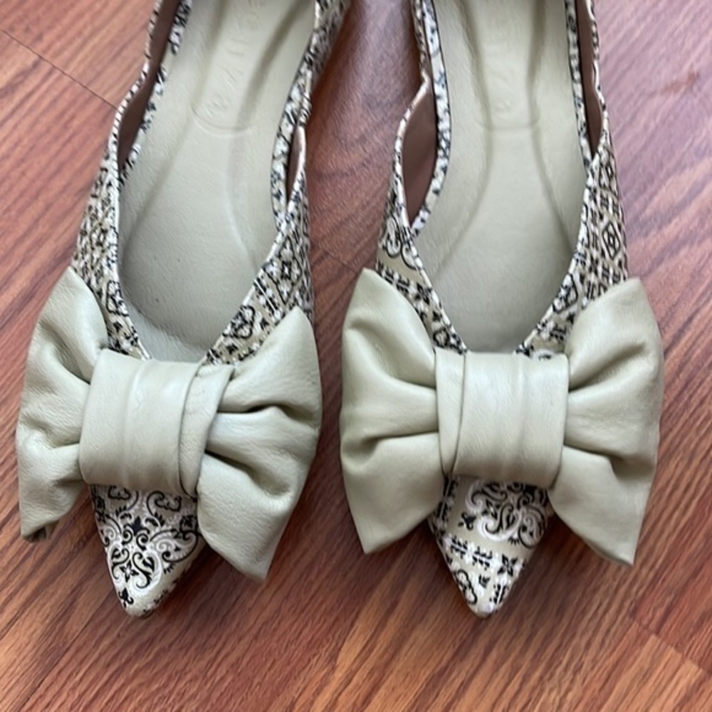 Anthropologie Vicenza Printed Bow Flats Green - Picture 2 of 5